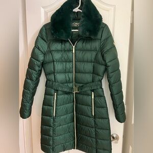 Michael Kors Women's Emerald Puffer Jacket with Removable Faux Fur collar
